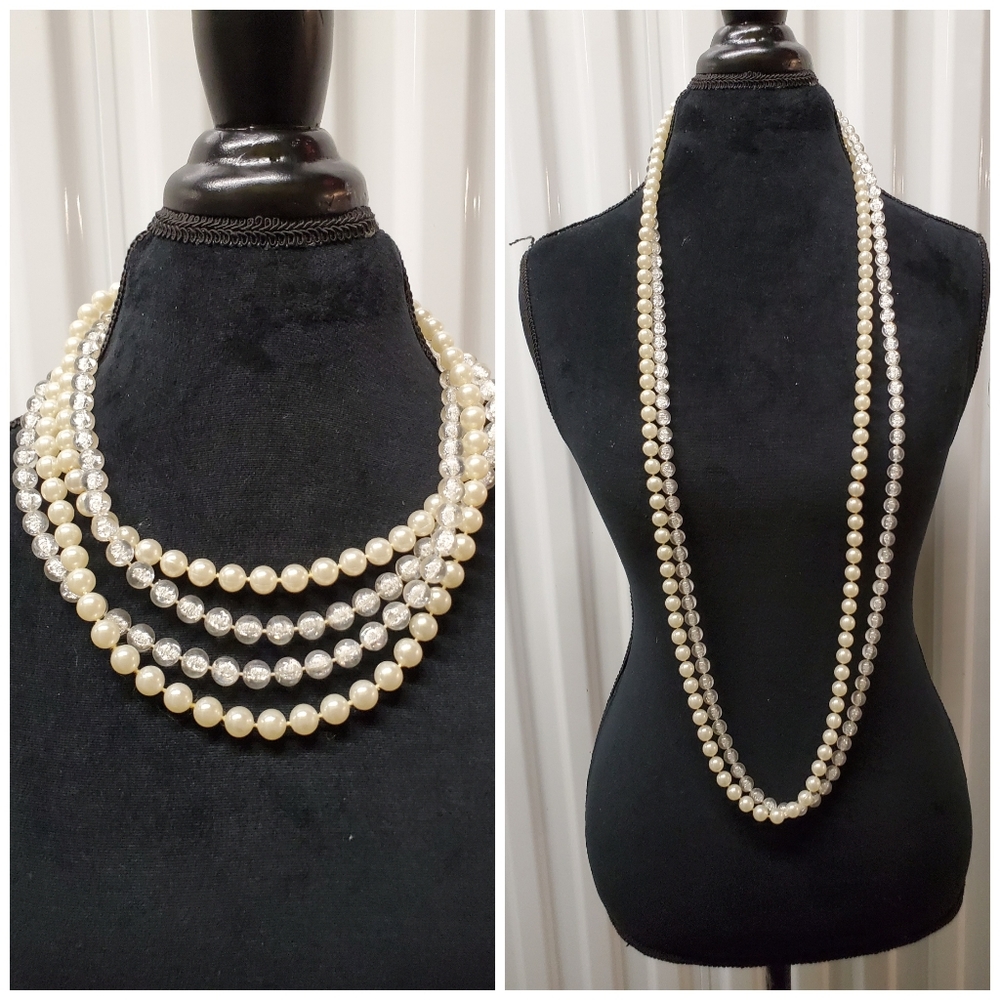 🆕️⏳VINTAGE PEALS & CRYSTALS OPERA LENGTH NECKLACE